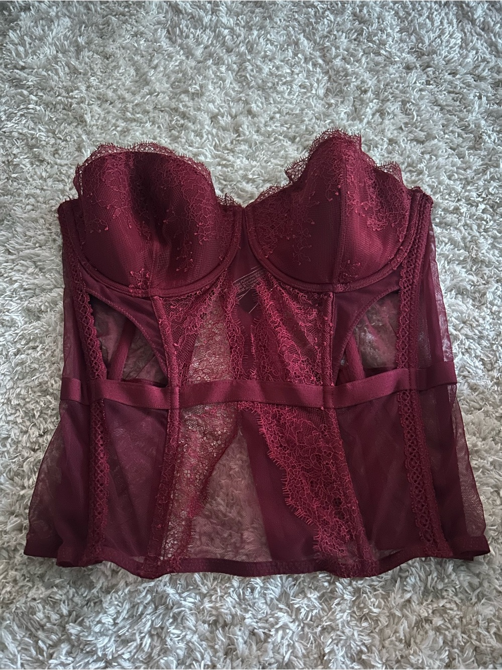 victoria’s secret burgundy lace cutout corset bustier top 36d new without tags
